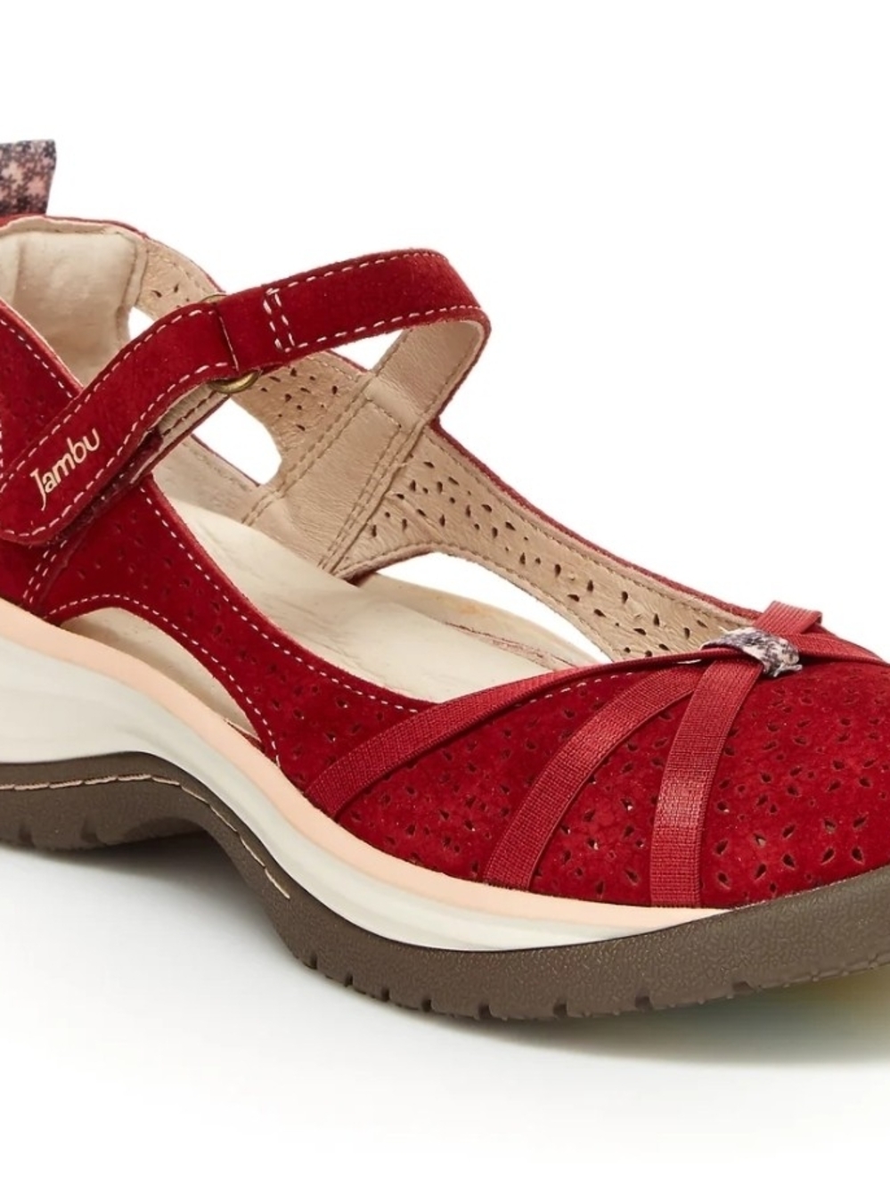 Jambu Red Suede Perforated Comfort Sandal Size 9.5